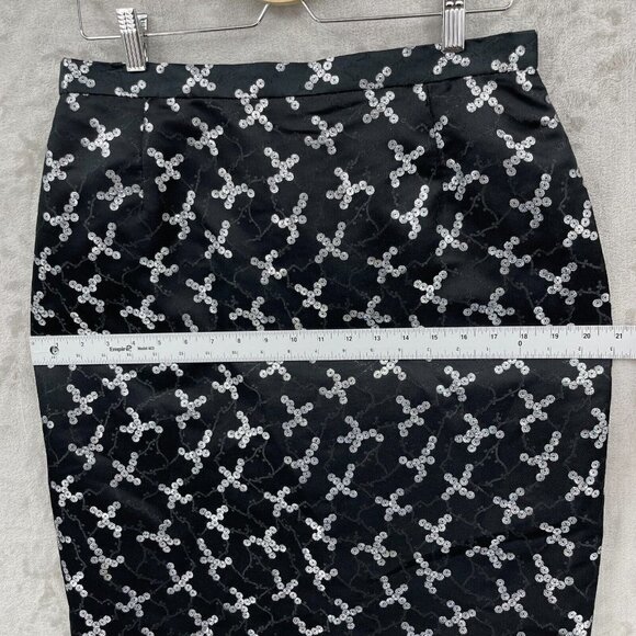 Escada Sequin Print Brocade Pencil Skirt Black Silver Silk Blend - Picture 15 of 16